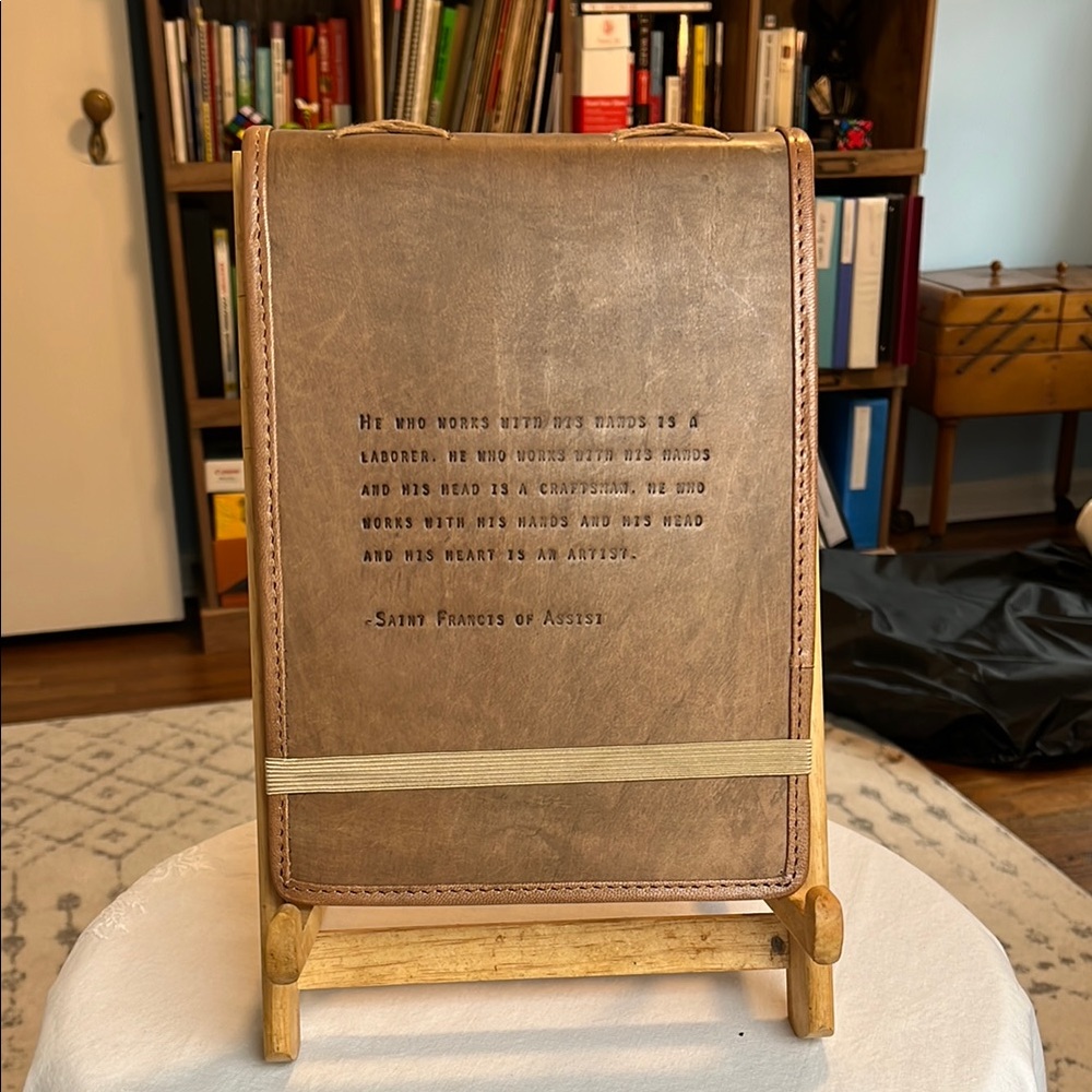 Brown Leather Journal with St. Francis of Assisi Quote